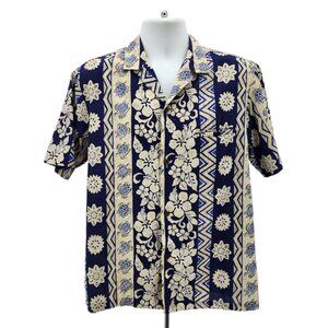Vintage Royal Creations Mens Medium Hawaiian Shirt Floral Turtle Tropical Blue